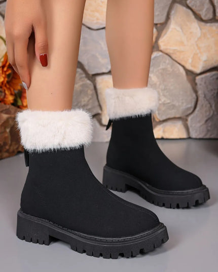 Faux Fur Trim Suede Platform Boots