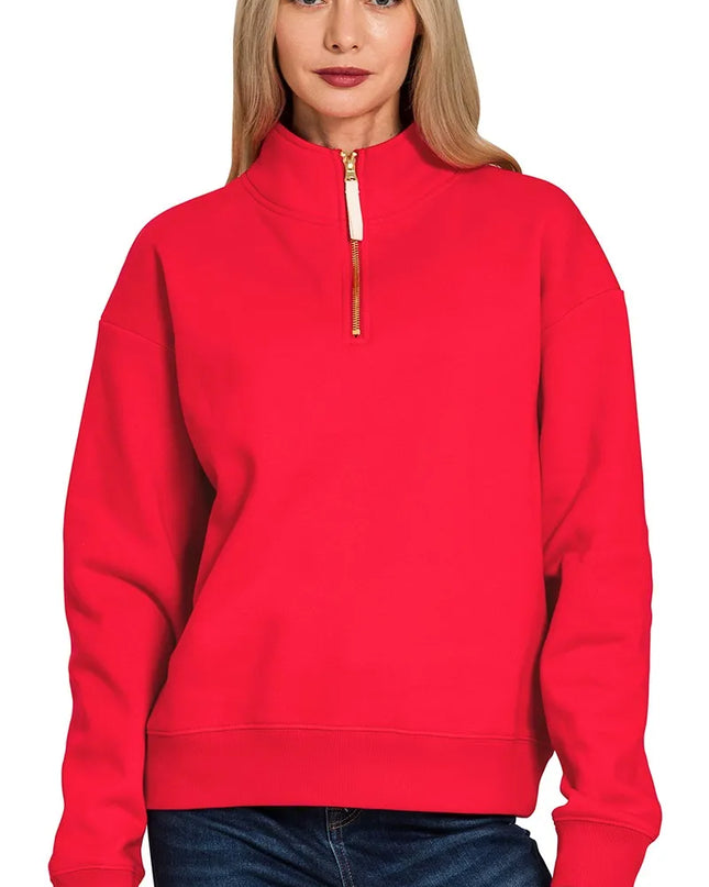 Zenana Fleece Half Zip Sweatshirt