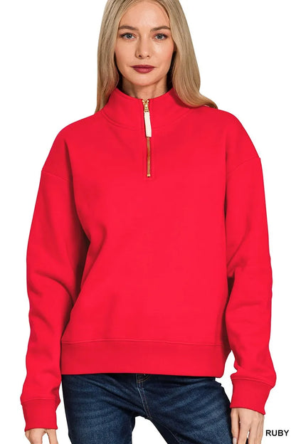 Zenana Fleece Half Zip Sweatshirt