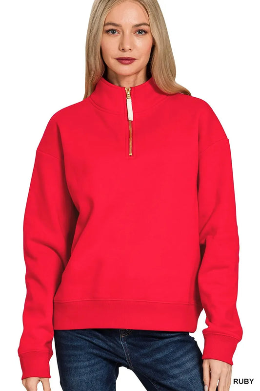 Zenana Fleece Half Zip Sweatshirt