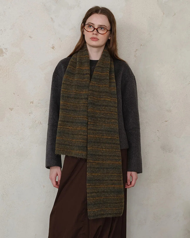 Striped Detail Knit Scarf Olive One Size
