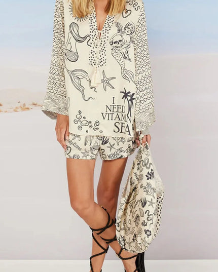 Nautical Print Top and Shorts Set