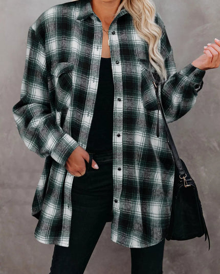 Full Size Plaid Button-Up Long Sleeve Shirt Plus Size Green