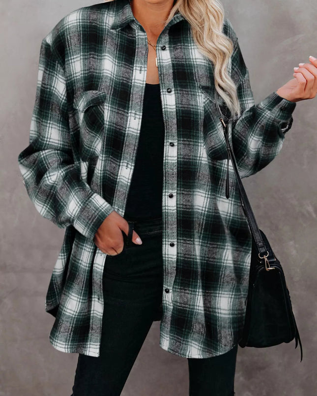 Full Size Plaid Button-Up Long Sleeve Shirt Plus Size Green