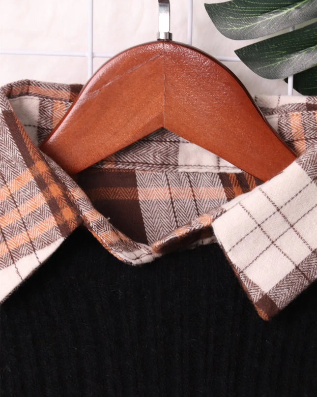 Plaid Long Sleeve Sweater Dress