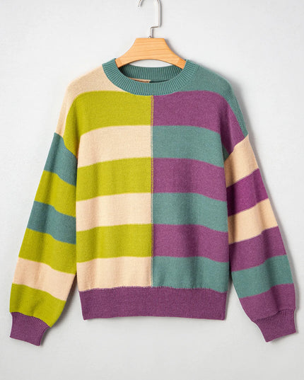 Stripe Drop Shoulder Ribbed Edge Sweater