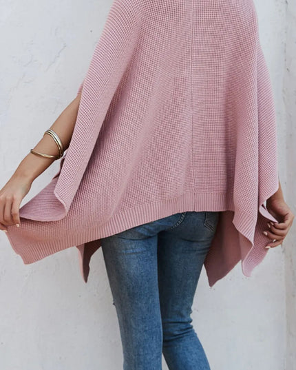 Waffle-Knit Pocketed Cape Sleeve Sweater