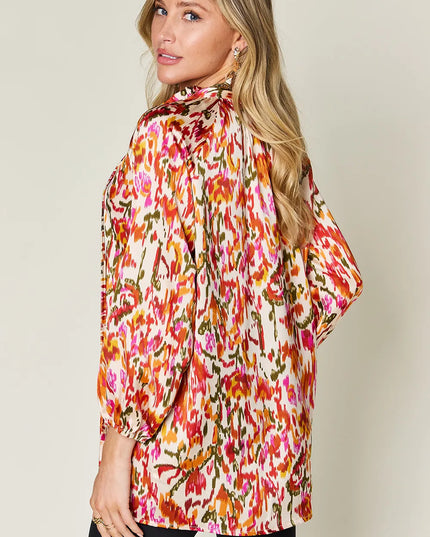 Double Take Full Size Printed Button Up Long Sleeve Shirt