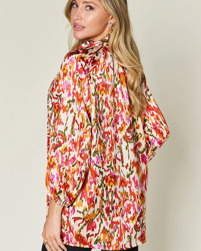 Double Take Full Size Printed Button Up Long Sleeve Shirt