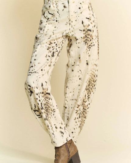 Davi & Dani Abstract Tie Dye Dot Lace Detail Barrel Pants CREAM