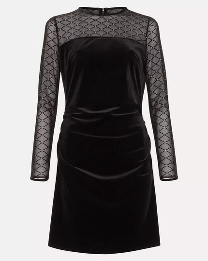 Sparkle Mesh Sleeve Velvet Christmas Party Mini Dress