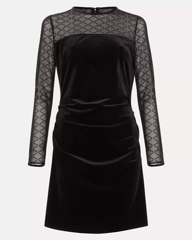 Sparkle Mesh Sleeve Velvet Christmas Party Mini Dress