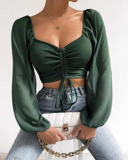 Drawstring Sweetheart Neck Cropped Top Army Green