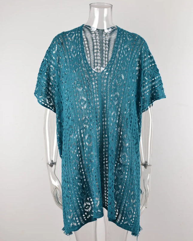 Angel Wings Cutout V-Neck Cover-Up with Tassel 