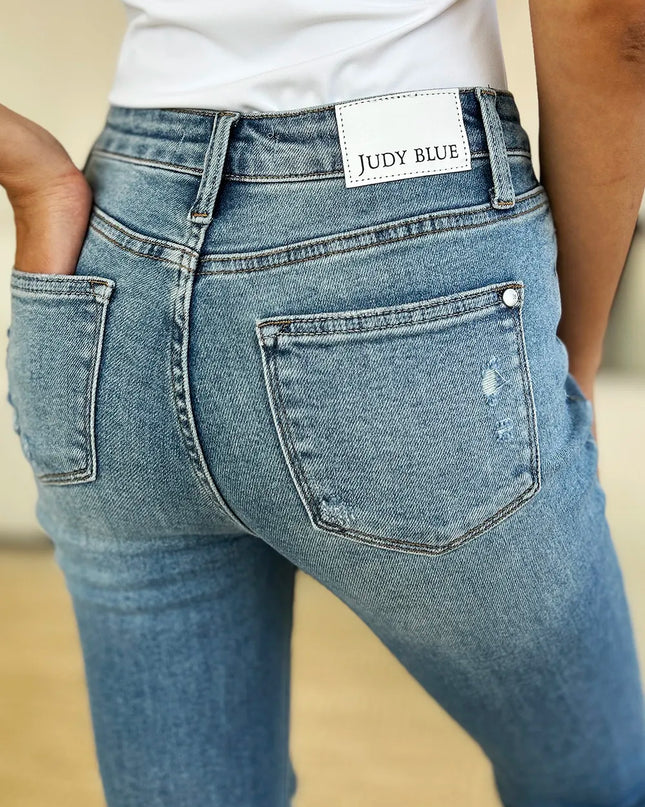 Judy Blue Full Size Mid Rise Destroyed Hem Distressed Jeans