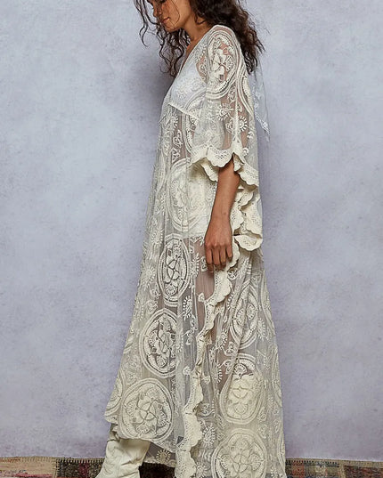 POL Lace Embroidered Beach Cover Up Kaftan