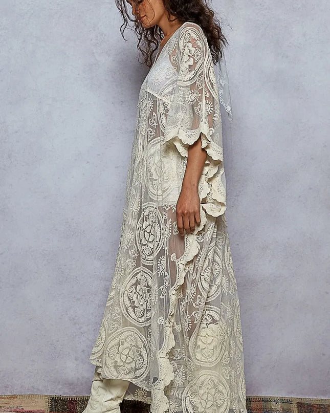 POL Lace Embroidered Beach Cover Up Kaftan