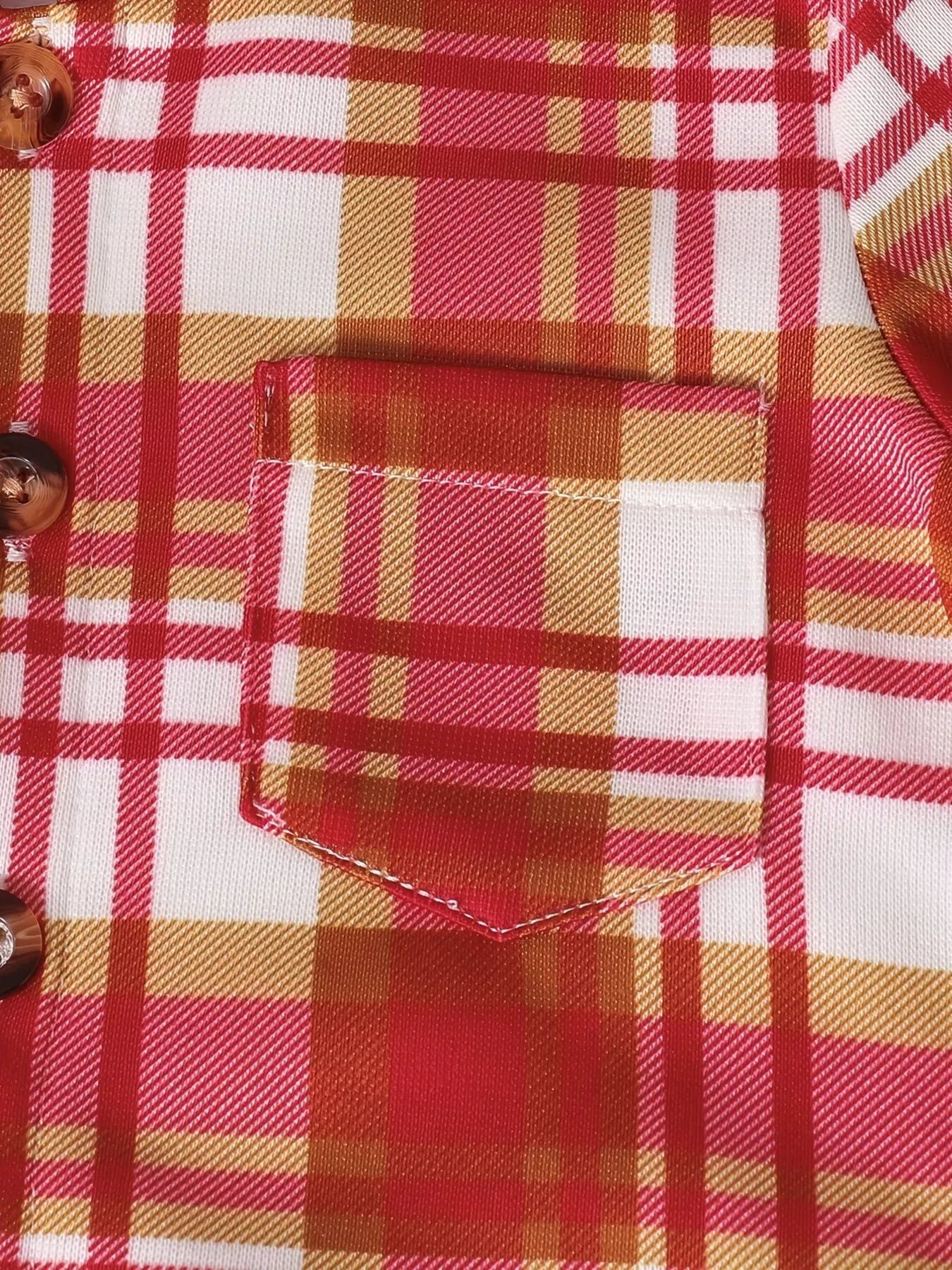 Children's Plaid Button Up Hooded Top & Pants Set