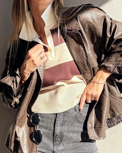 Color Block Long Sleeve Knit Top