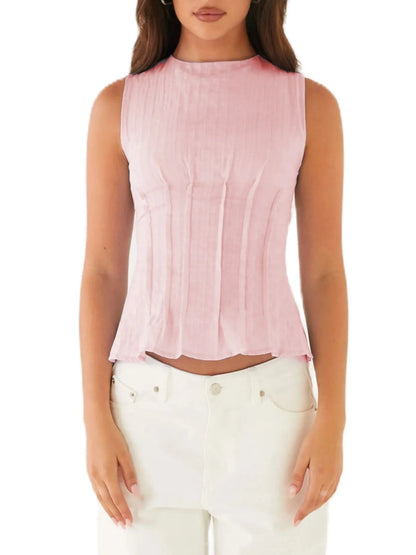 Back Lace Up Sleeveless Top with Cinched Waist Design