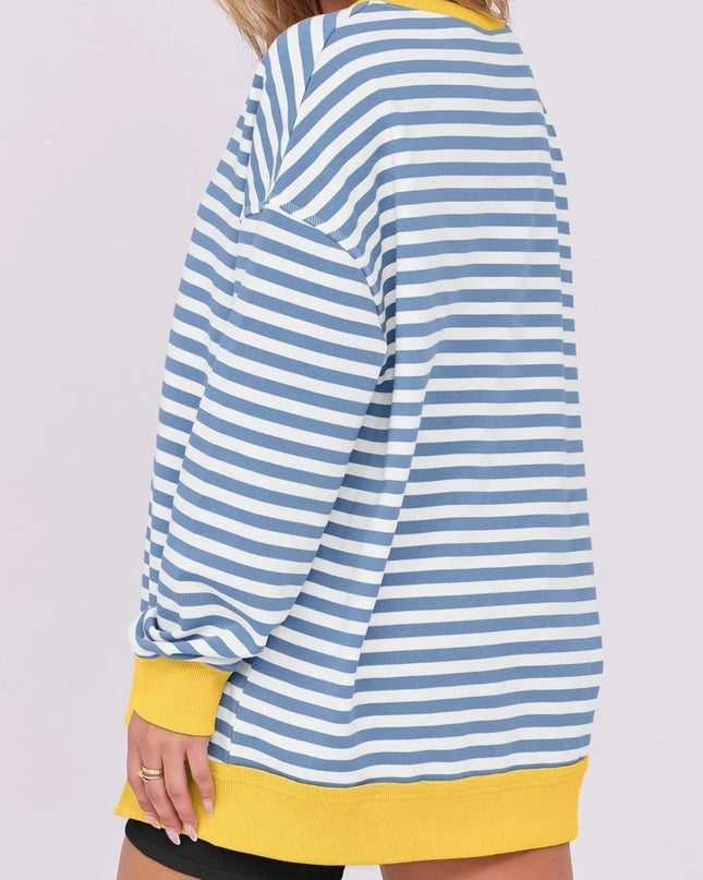 Notched Long Sleeve Oversized Sweatshirt
