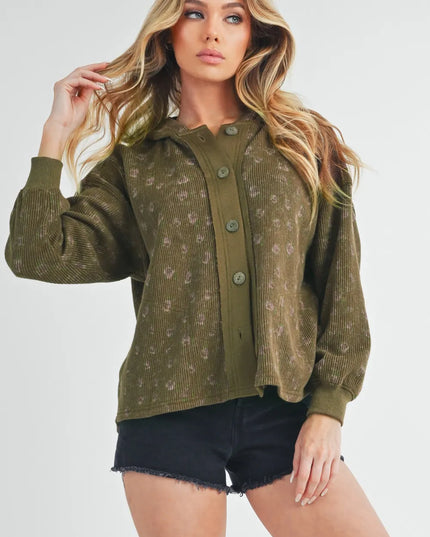 Aemi + Co Floral Button Up Hooded Jacket