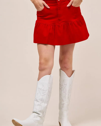SO ME Ruffled Hem Game Day Mini Skirt RED