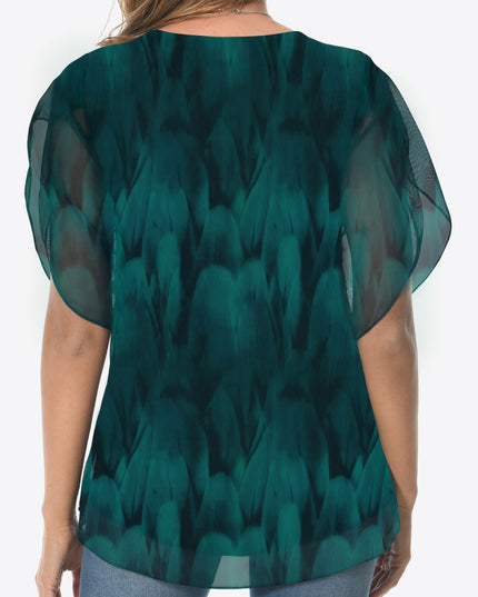 Printed Round Neck Curved Hem Blouse