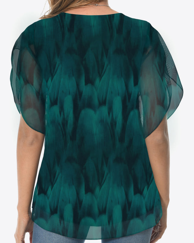 Printed Round Neck Curved Hem Blouse