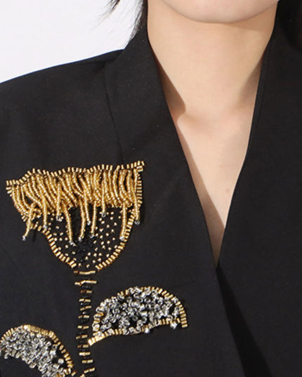 Flower Button Front Long Sleeve Blazer