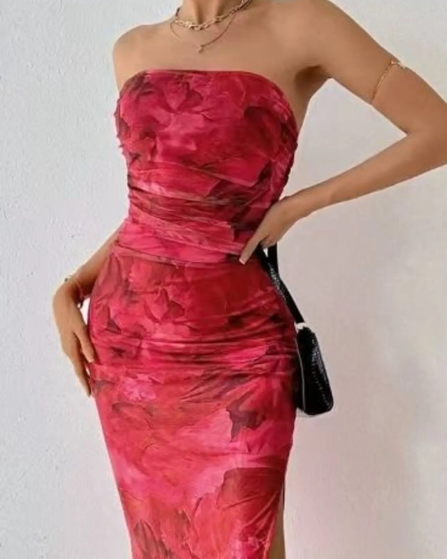 Printed Side Slit Tube Dress