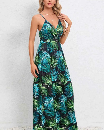Printed Surplice Maxi Cami Dress