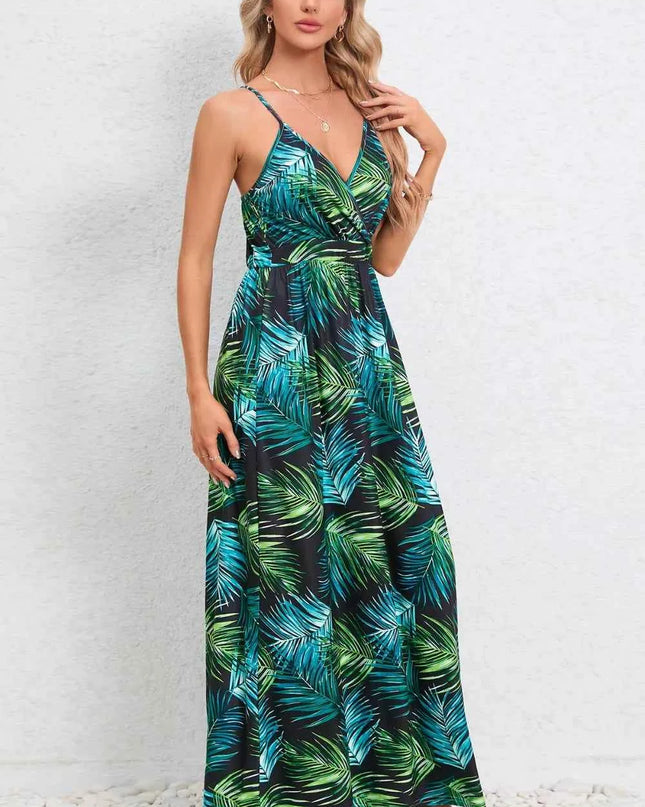 Printed Surplice Maxi Cami Dress