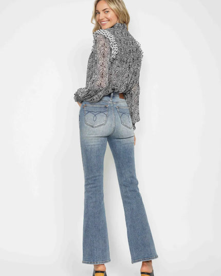 Judy Blue Full Size Tummy Control Back Embroidered Pocketed Bootcut Jeans Plus Size