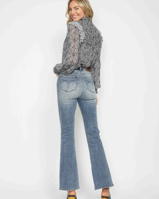 Judy Blue Full Size Tummy Control Back Embroidered Pocketed Bootcut Jeans Plus Size