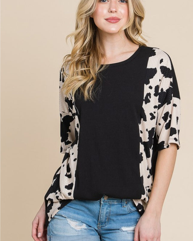 BOMBOM Rodeo Love Ribbed Animal Contrast Tee
