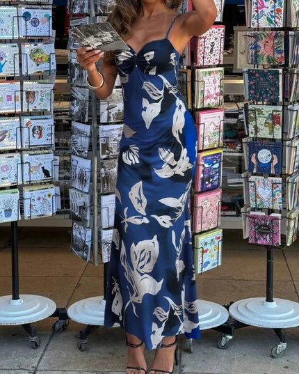 Printed Sweetheart Neck Maxi Dress