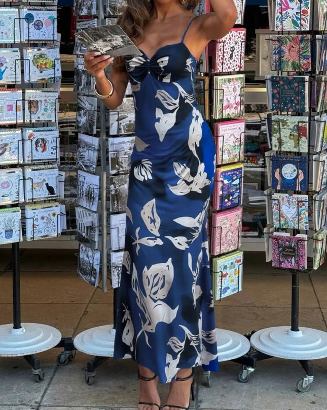 Printed Sweetheart Neck Maxi Dress