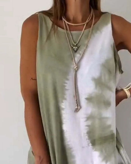 Full Size Tie-Dye Sleeveless Mini Tank Dress Plus Size 