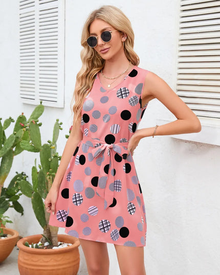 Tied Polka Dot V-Neck Dress