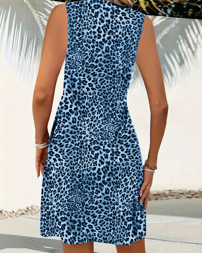 Leopard V-Neck Sleeveless Mini Dress