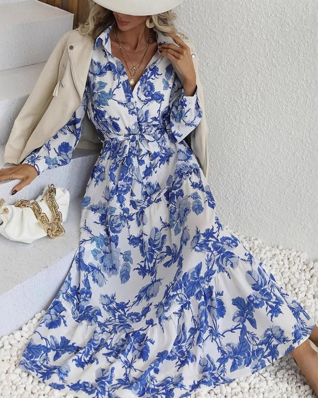 Printed Long Sleeve Shirt Dress