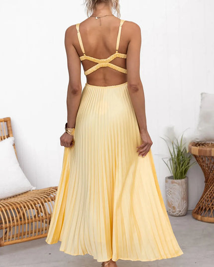 Pleated V-Neck Sleeveless Maxi Dress
