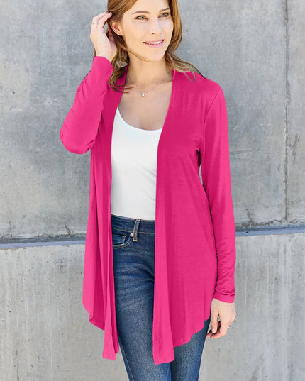 Basic Bae Full Size Open Front Long Sleeve Cardigan Hot Pink