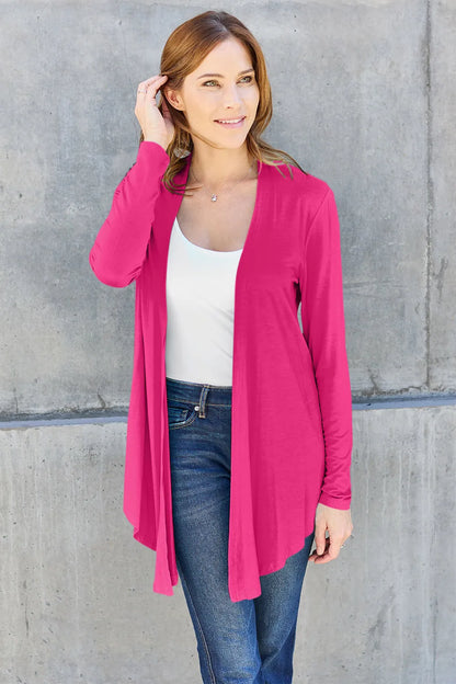 Basic Bae Full Size Open Front Long Sleeve Cardigan Hot Pink