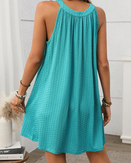 Textured Grecian Neck Mini Dress