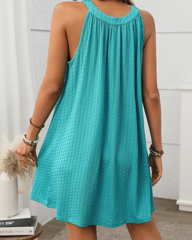 Textured Grecian Neck Mini Dress