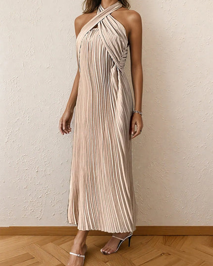 Pleated Halter Neck Midi Dress