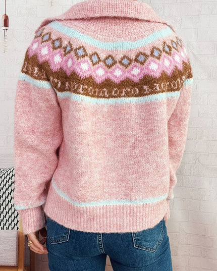 Fair Isle Pattern Zip-Up Cardigan