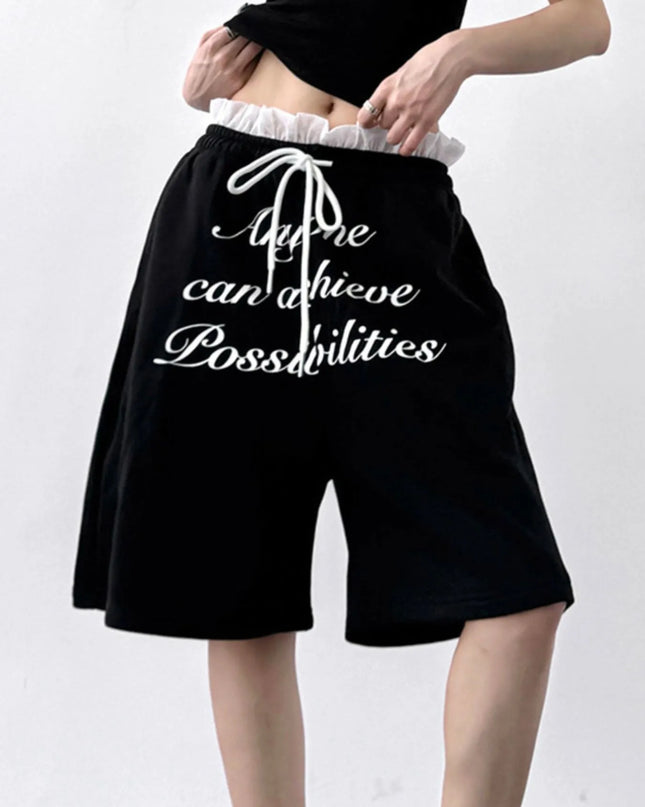 Drawstring Letter Shorts